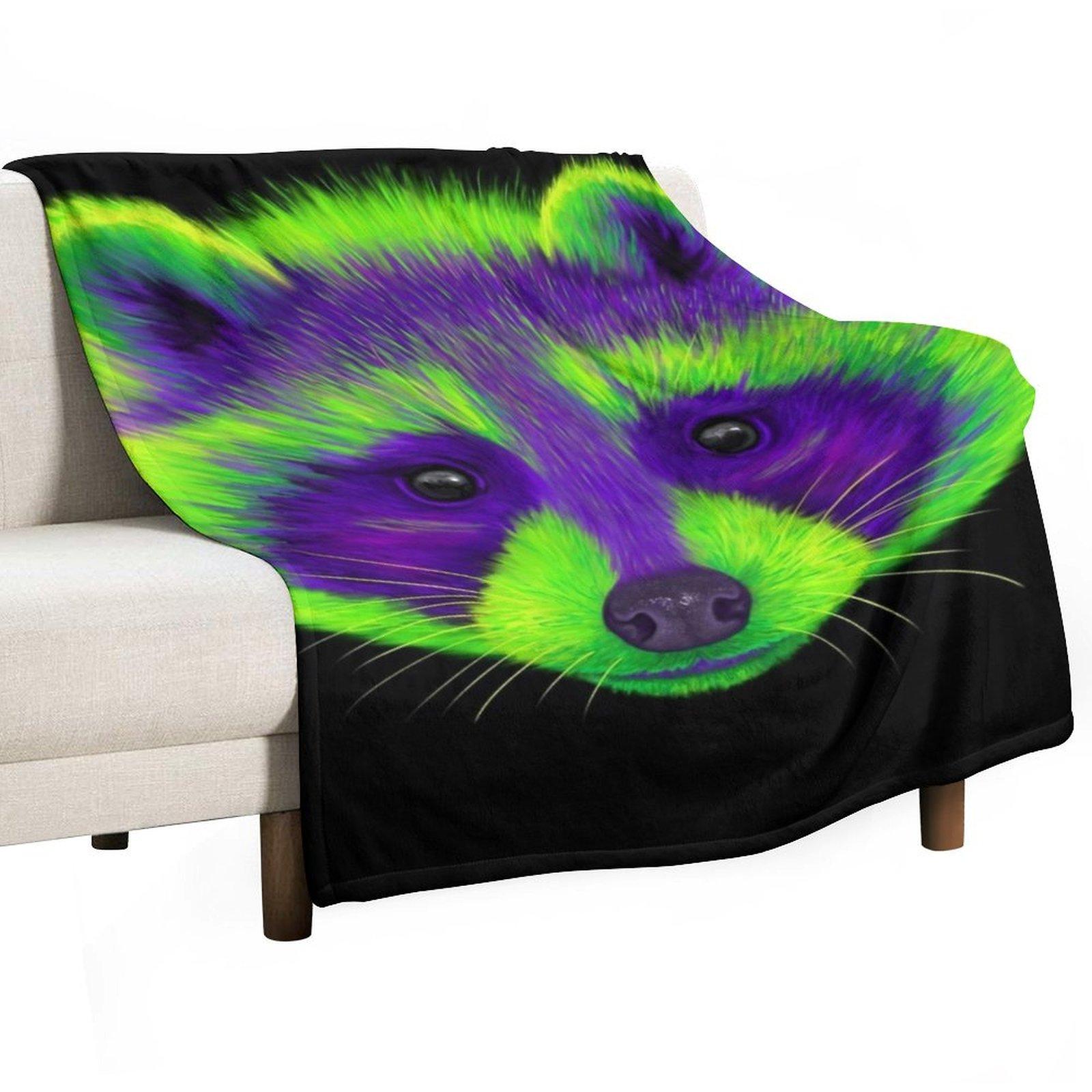 

Purple and Green Raccoon Throw Blanket Soft Plush Plaid christmas gifts christmas decoration Thins Blankets 30x40in