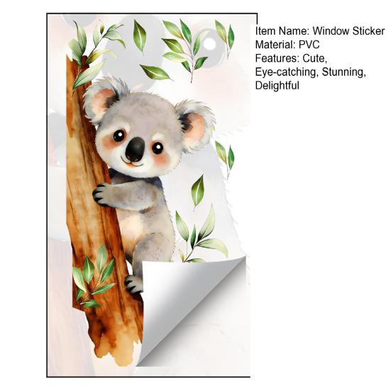 Removable Koala Window Cling Cute Koala on Branch Sticker Watercolor Animal Static PVC Decals for Kids Baby Bedroom Nursery