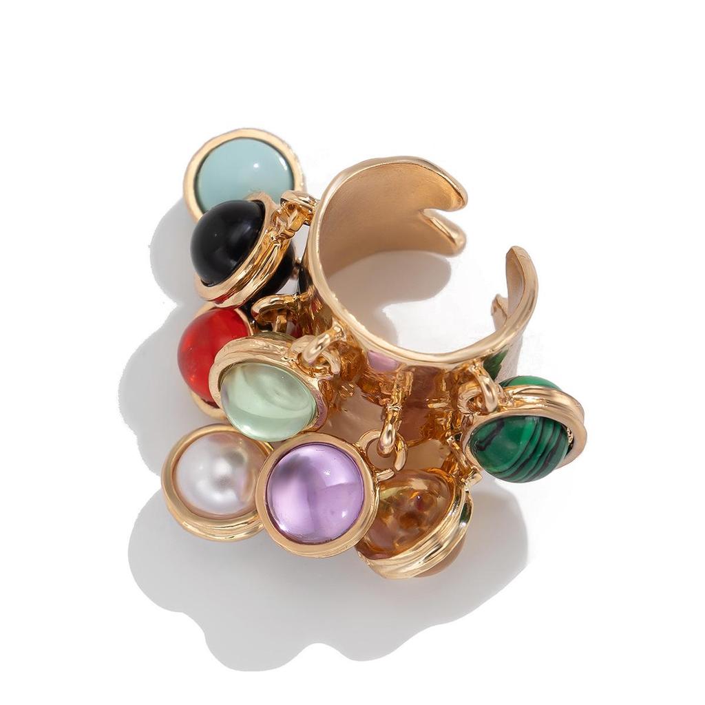 Retro Palace Geometric Malachite Alloy Ring