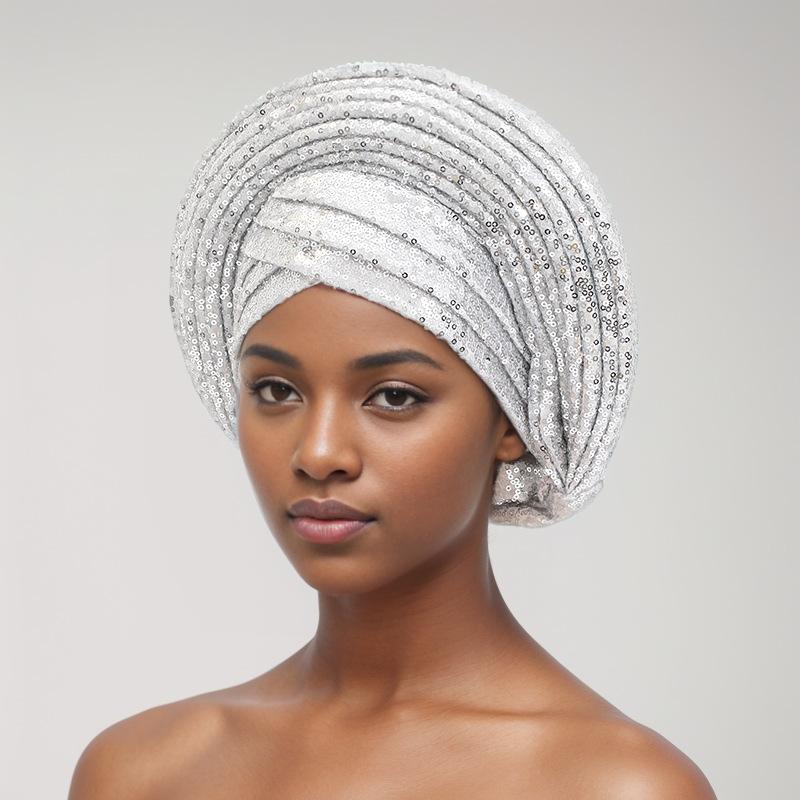 Nouă pălărie cu paiete laminată pentru industria grea, cu turban de nuntă africană, pălărie Baotou, pălărie etnică