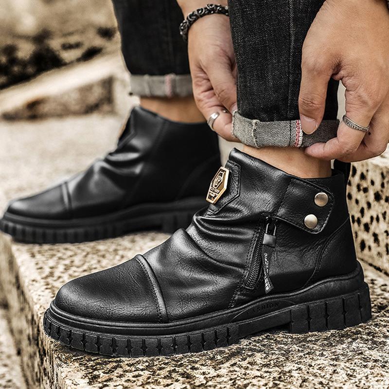 2024 Nové pánské kotníkové boty Retro motocyklové boty 2024 Měkké venkovní zipové vycházkové zimní boty pro muže Pohodlné boty Botines 45