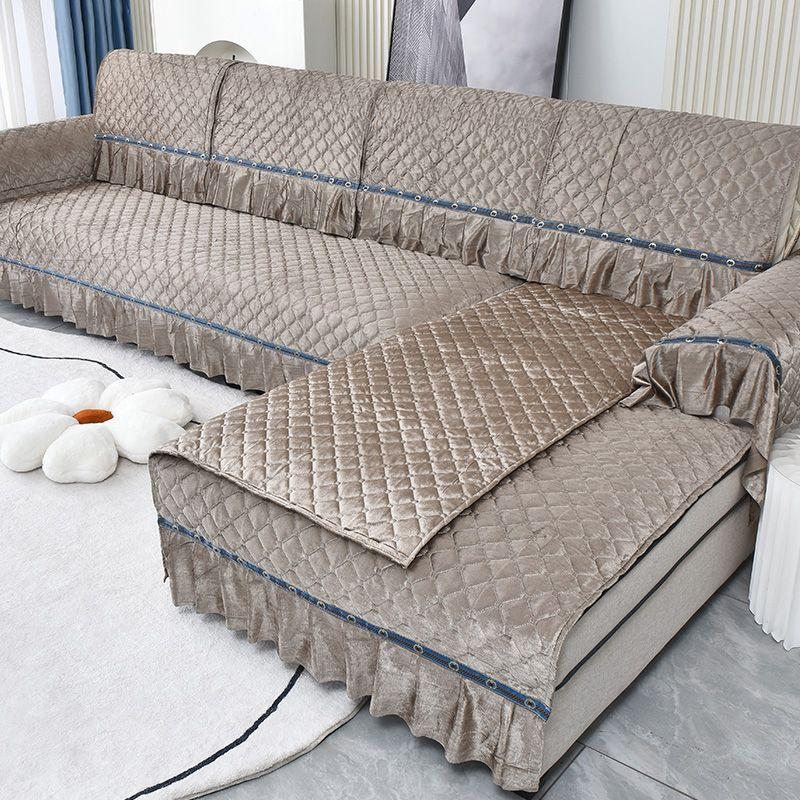 Luxury Golden Velvet Sofa Cover for Living Room Solid Color Dirt-proof Sofa Cover Elastic Protect Cushion 1-3 Seats Sofa Towel
