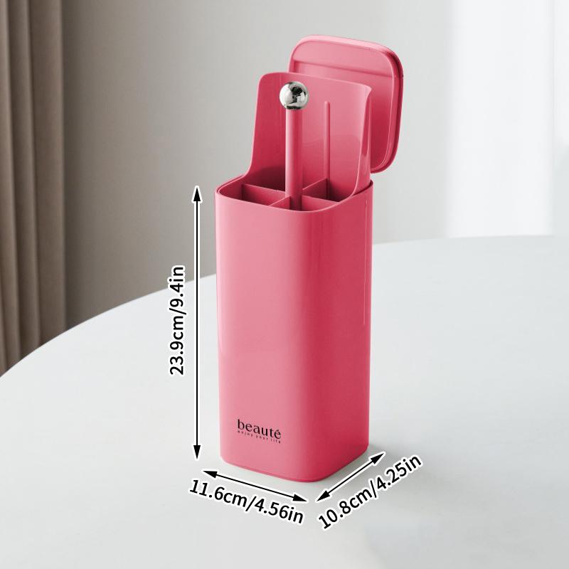 Makeup Brush Holder Organizer, One Touch For Open, Dustproof Make Up Organizer With Lid For Vanity Bathroom Countertop