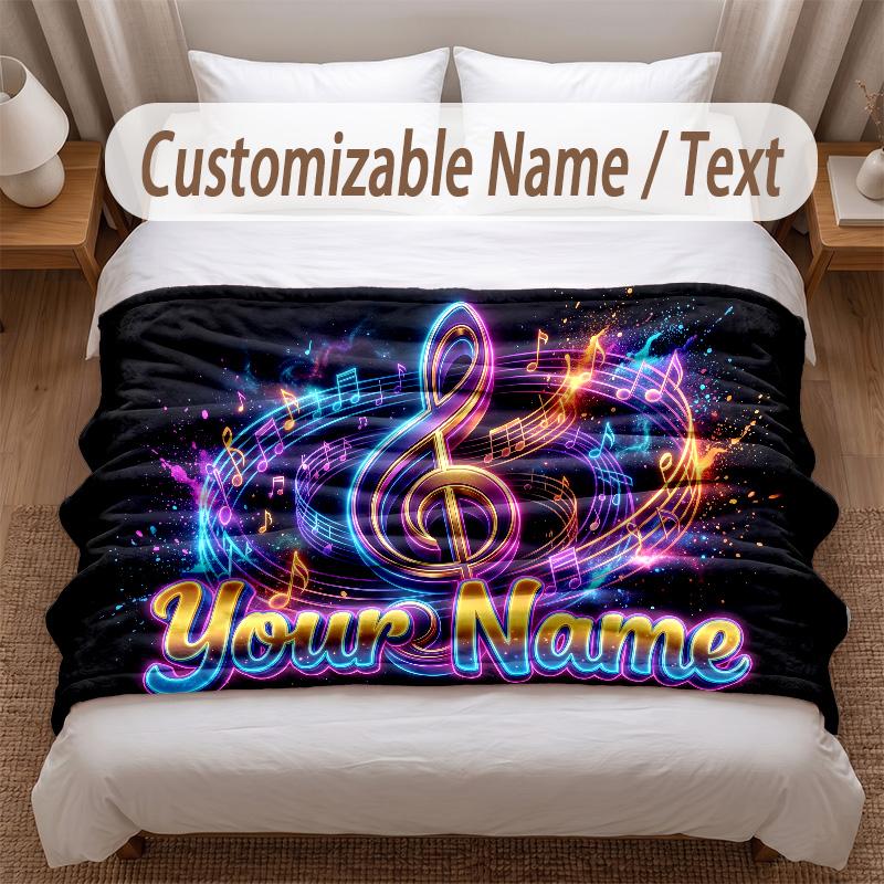 Music General Theme Soft Blanket Personalized Custom Name Text Print Warm Blanket Home Sofa Bedroom Decor