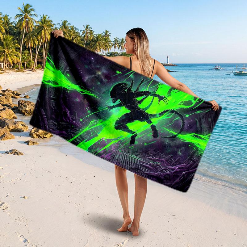 Large Beach TowelAlien Xenomorph Soft Absorbent Towel Beach Bath Home Use