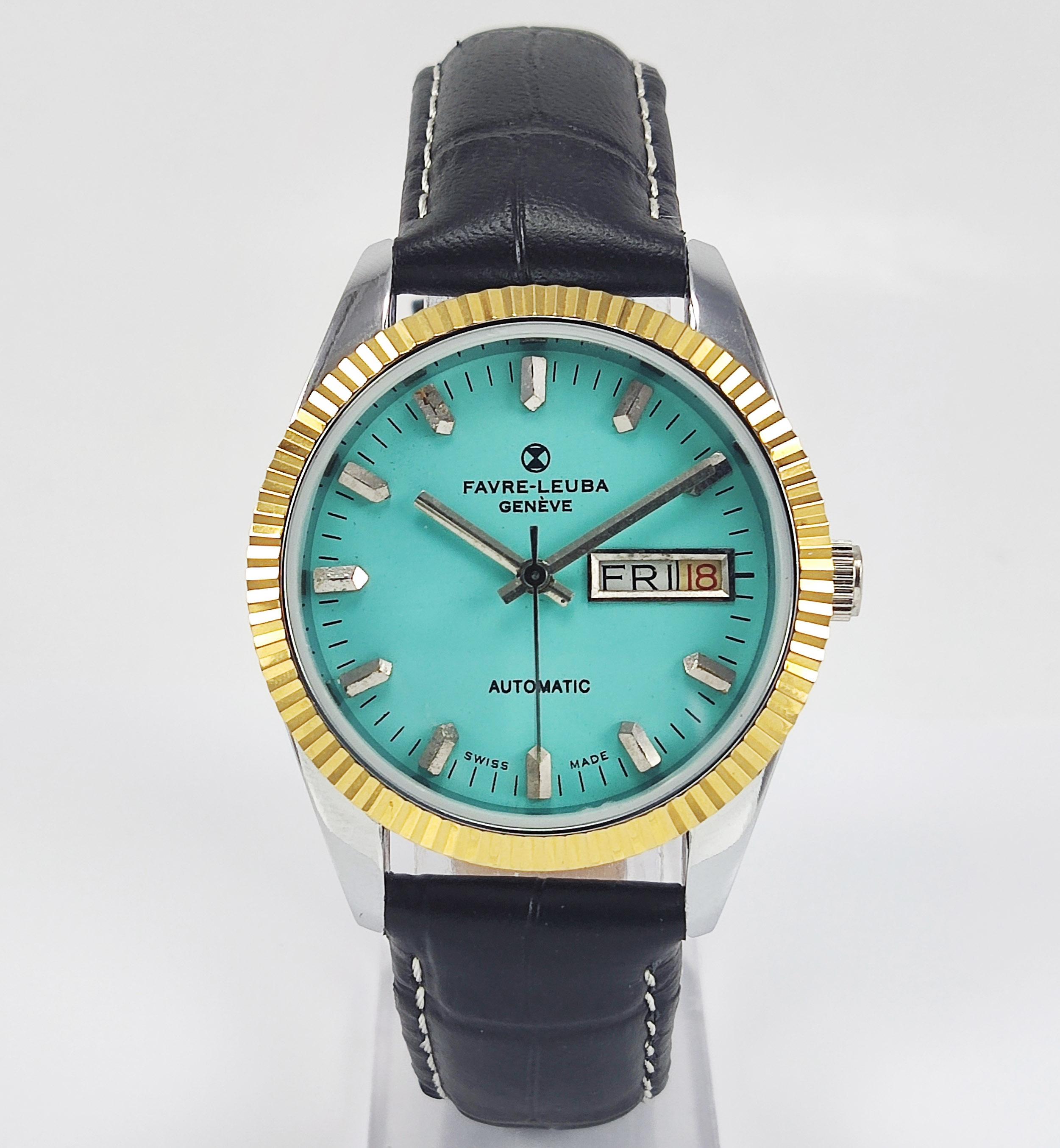 

Восстановленные автоматические наручные часы Favre Leuba Geneve Pista с зеленым циферблатом, датой и датой, 17 камней, AS 2088