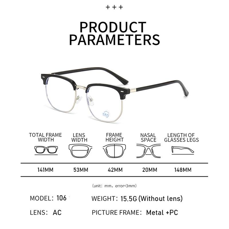 Pochromic Anti-blue Light Glasses Men Fashion Rectangle Semi Rimless Eyewear For Women Office Computer Goggle