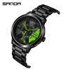 Regarder SANDA Mens Watch Rim Hub Watch Wheel Wristwatch Clock Sport Car Creative 360° Spinning Men Wrist Watch Reloj de hombre