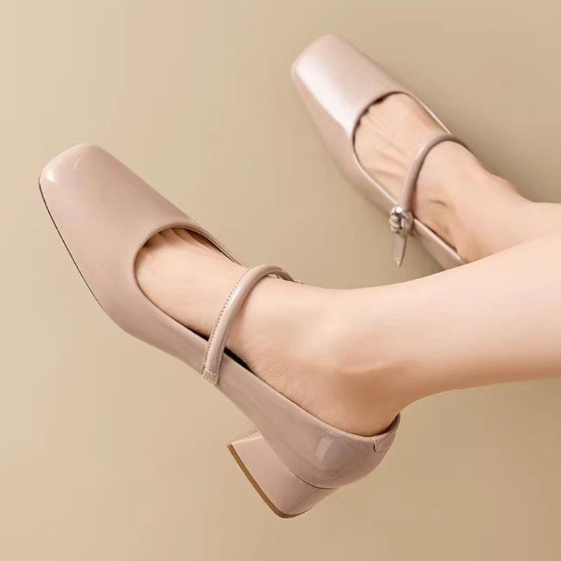 Spring Heel Wide Strap Women's Shoes Slip-On Casual Style Comfortable Leather Fashion Retro French Style