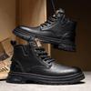 Men's High-Top British Style Leather Boots - Spring Retro Lace-Up Outdoor Martin Work Shoes