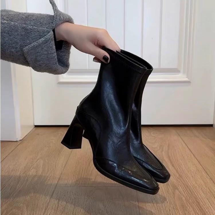 

Short tube single boots 2026 autumn and winter Korean version high heels square toe slim boots short boots women thick heels 35