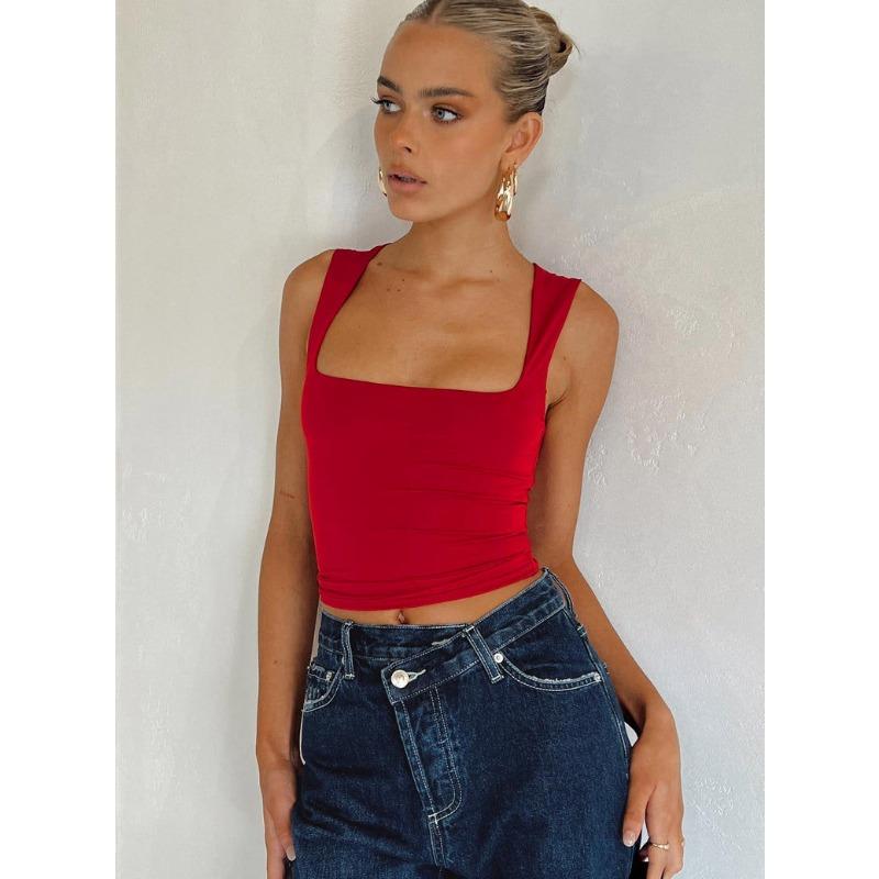 Women Y2k Sexy Casual Square Neck Slim Fit Sleeveless Cropped Tank Top