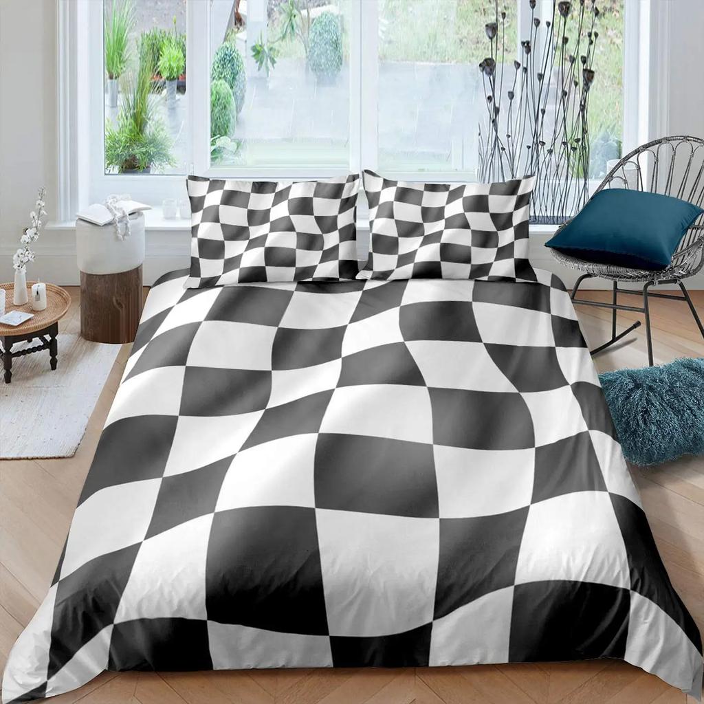 Chess Duvet Cover Set Chess Sports Games Bedding Sets Buffalo Plaid Check Comforter Cover Flowers Checkerboard Quilt Cover Queen
