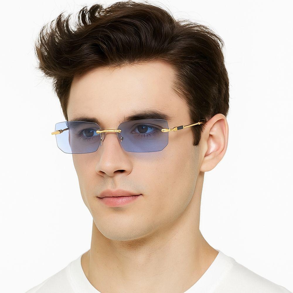 Rectangle Men Sunglasses UV 400 Driving Shades Eyewear Vintage Rimless Sunglasses Outdoor