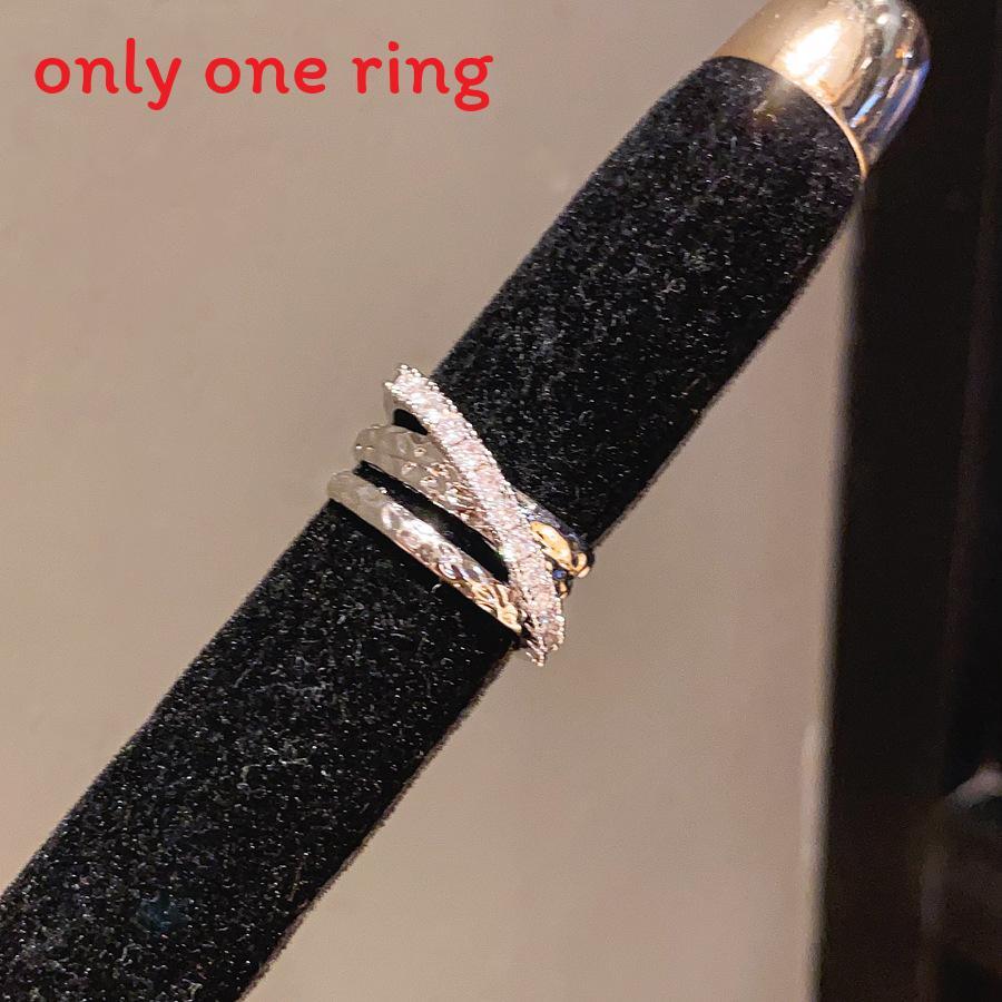 Geometric Open Ring For Women With Zircon Stone Gold Plating Elegant Hand Jewelry Silver
