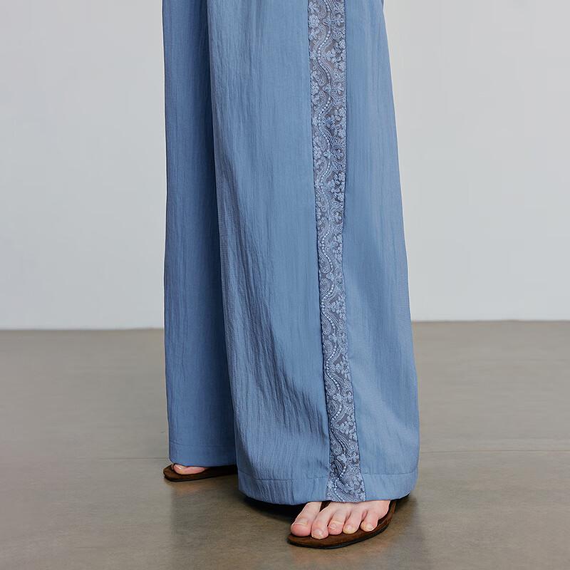 Chuyu Women's Pleated Lace Patchwork Wide-Leg Casual Pants