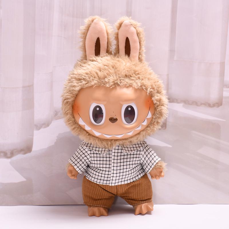 38cm Labubu Plush Doll Casual Outfit Set with Hat (Clothes Only)