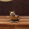 2pcs Exquisite Mini Coffee Cup Pet Figurines Brass Copper Carving Coffee Cup Pet Statue Cat Dog Sculpture Desk Ornaments