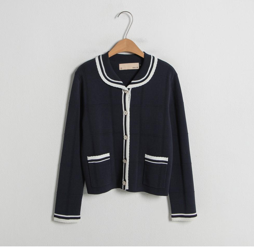 Atelier Nain Scallop Contrast Collar Knit Cardigan (Cd-1871)