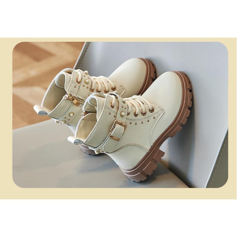 Bottes courtes polyvalentes à la mode pour enfants Bottes en cuir de style britannique d'automne Bottes simples pour enfants