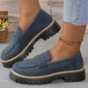 British Style Women Leather Casual Shoes New Fashi Round Toe Slip- Loafers Plus Size Woman Outdoors Walking Platform Shoes