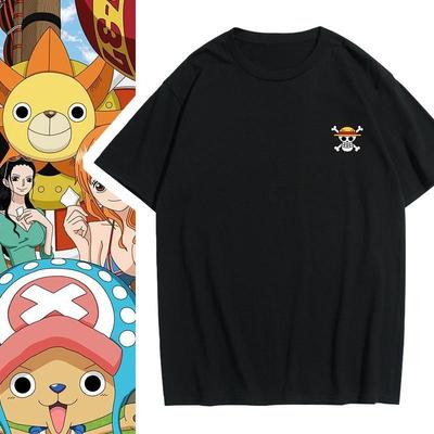ONE PIECE Koszulka z nadrukiem japońskiej kreskówki i animacji z krótkim rękawem męska letnia studencka czysta bawełna luźna odzież Ins Tide