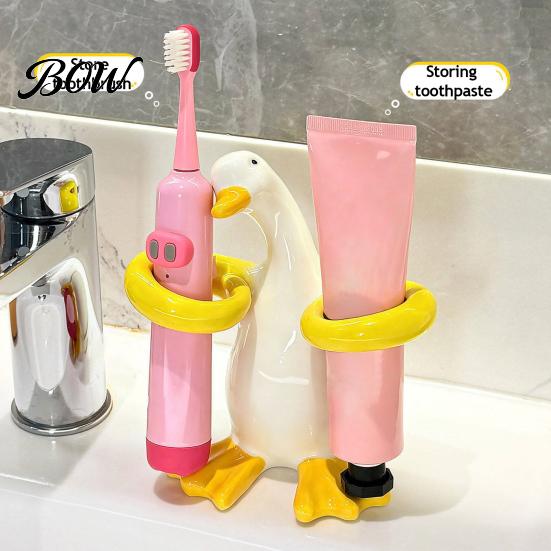 Waterproof Toothbrush Base Duck Shape Holder, Ceramic Electric Stand, Holder Cute Bathroom Countertop Organizer, for Bathrooms Toothpaste Storage Rack