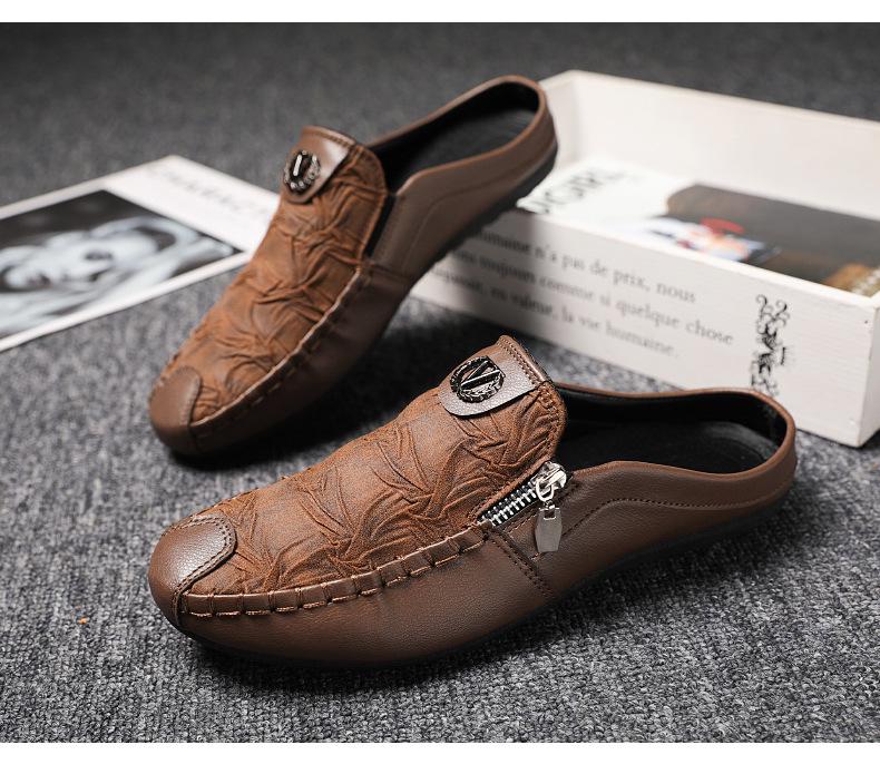 Men's Retro Leather Slip-On Driving Shoes with Zipper