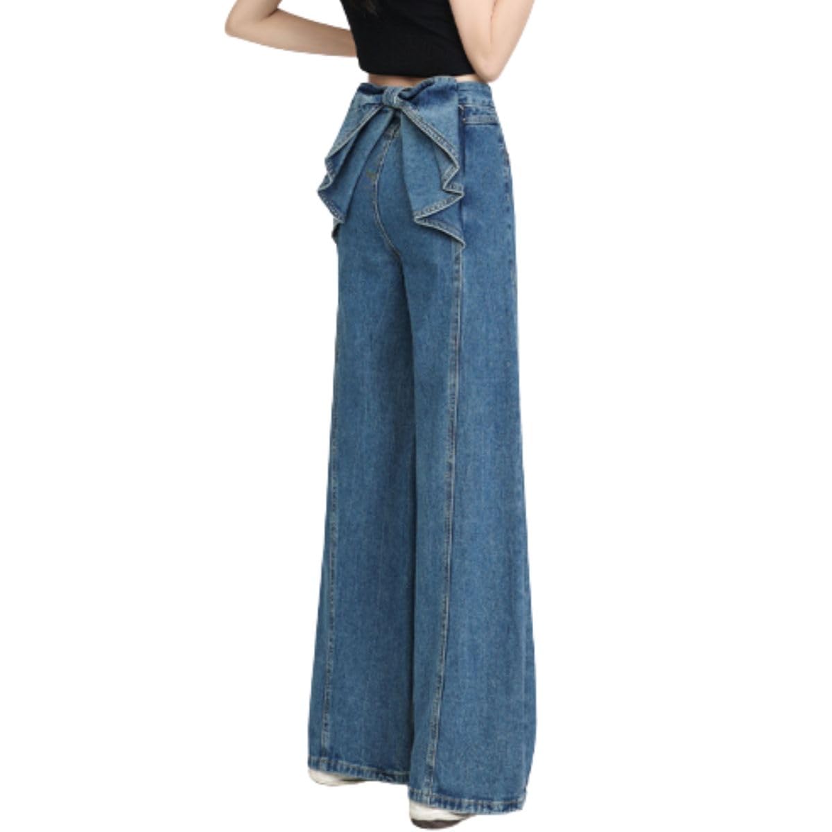 

Belle Cie Women s Straight Denim Pants with Wide Ribbons, Perfect for Beautiful Legs and a Girly Look (ST/No. 22137) (JP, Alphabet, M, Navy)