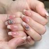 Handmade Blush Gradient Square Diamond Press-On Nails - Nude Whitening Nail Tips
