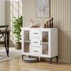 Modern Sideboard with Soft-Close Doors, Buffet Cabinet with 3 Drawers, 2 Glass Doors, Adjustable Shelves, MDF, White