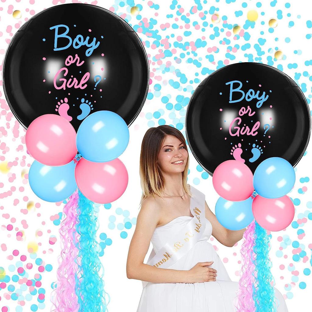 Palloncino da 36 pollici stampato nero per rivelare il sesso del bambino o della bambina, decorazione per feste