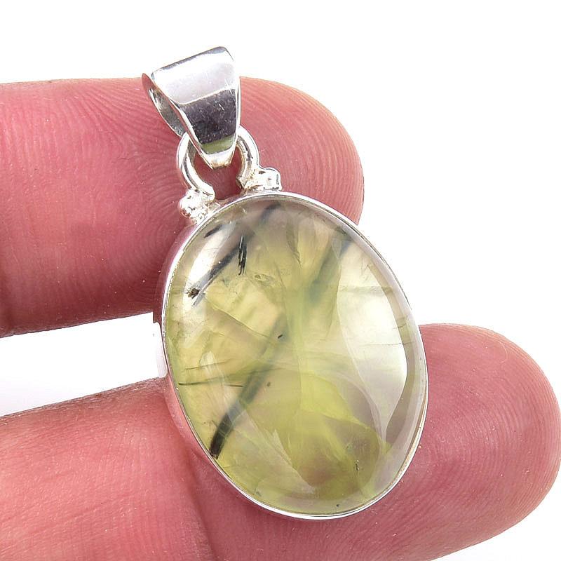 

Natural Prehnite Gemstone 925 Solid Sterling Silver Jewelry Pendant 1.25 n0B69