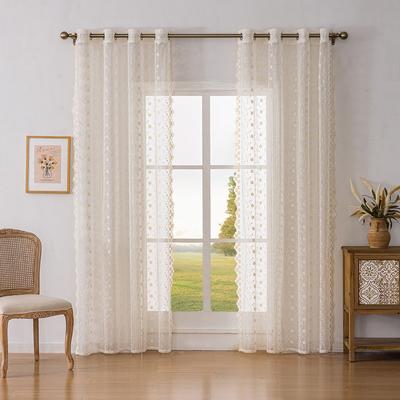 Elegantes Cortinas Transparentes Bordadas Florales Vintage, Cortinas Semitransparentes de Poliéster para Sala de Estar, Dormitorio, Oficina y Decoración de Fiestas
