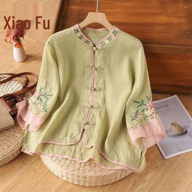 

New Chinese Style Floral Blouse for Middle-Aged Women 2XL