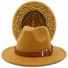 Autumn and winter new leopard print woolen top hat outdoor big edge warm felt hat belt British style jazz hat Wish