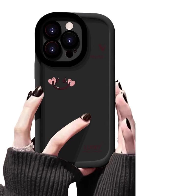 Pink Smiley Face for Apple 16promax Phone Case Painting for IPhone14pro Skin Puff 13/15