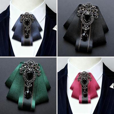 Men's Rhinestone Bow Tie with Floral Collar for Formal Events