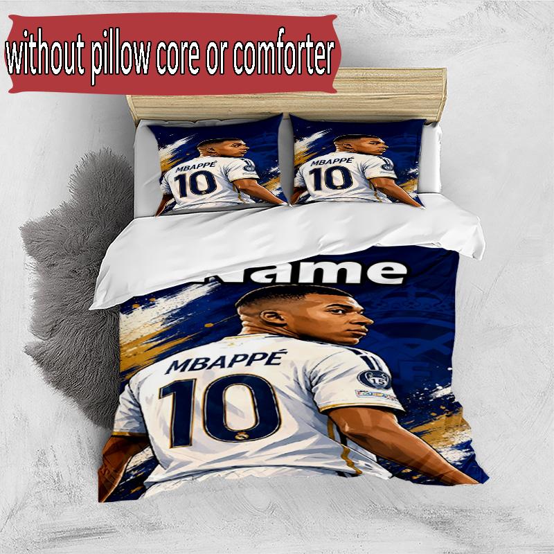 3pcs Duvet Cover Set (1*Duvet Cover + 2*Pillowcase, Without Core), Custom Name Kylian Mbappe Pattern Bedding Set, Home Bedroom Decor Gift