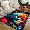 1PC Halloween Style Carpet Rose Skull Rug Soft Flannel Rug Washable Anti-Slip Rug For Home Decor