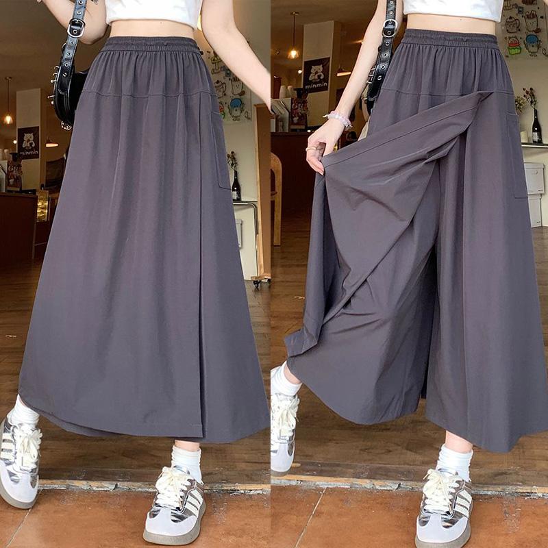 

Girls Chic Elastic High Waisted Long Pants Lady Comfortable Wide Leg Trousers Women Korean Fashion Solid Color Slacks XS серый