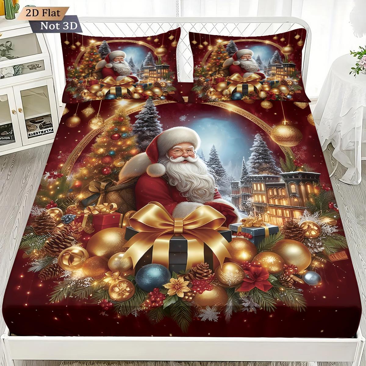 

3 шт. Набор простыней без резинки с принтом «Счастливого Рождества» и Санта-Клауса, различные размеры, покрывала для кровати, постельное белье для спальни, праздничные украшения 90x191cm