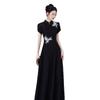 New Chinese retro cheongsam black evening dress music life and art test vocal music stage folk song solo guzheng performance suit