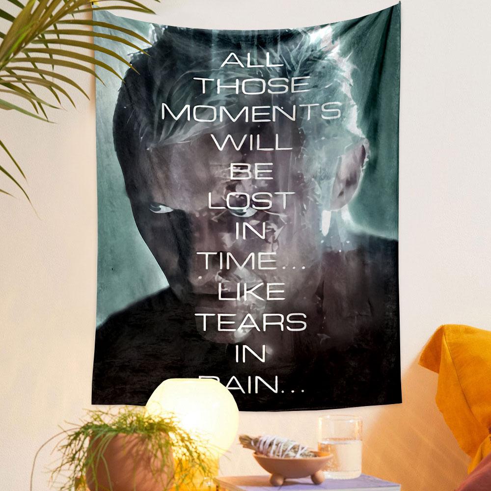 Blade Runner Tears in Rain Tapestry Wall Hanging, Iconic Movie Quote Poster Art, Retro Wall Decor for Bedroom Living Room Dorm