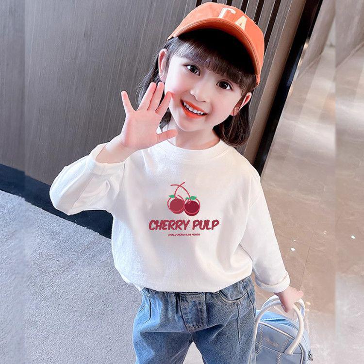 100% Cotton Girls' Trendy Long-Sleeve T-Shirt: Spring/Autumn Stylish Loose Fit, Kids' New 2025 Base Layer Top