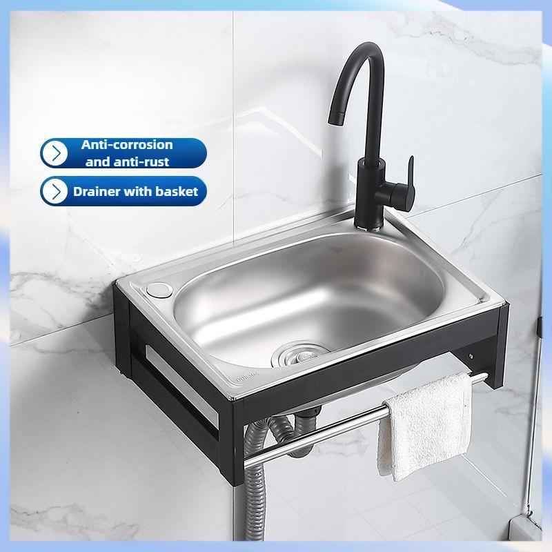 Small Single Slot Wash Basin Stainless Steel Wall-mounted Sink Kitchen Simple Dish Washing Basin Sink