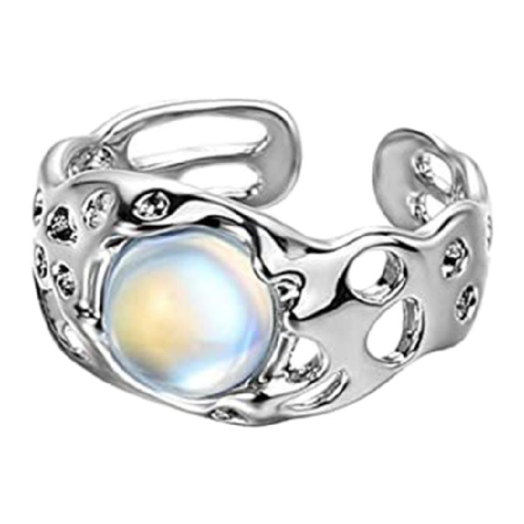 Hollow Moon Stone Rings for Women Y2K Flower Bud Open Ring Vintage Jewelry