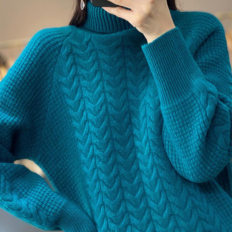 

Модный свитер с высоким воротником женский осенне-зимний пуловер джемпер пулл уличная одежда повседневный вязаный M синий