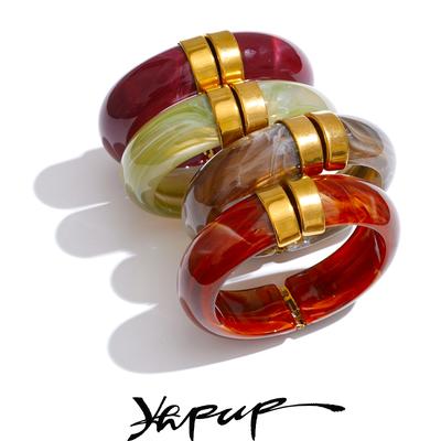 Yhpup 66mm Verde Rosa Marrom Roxo Acrílico Pulseira Grossa Bangle para Mulheres Aço Inoxidável Novidades 2025 Joia de Pulso Presente