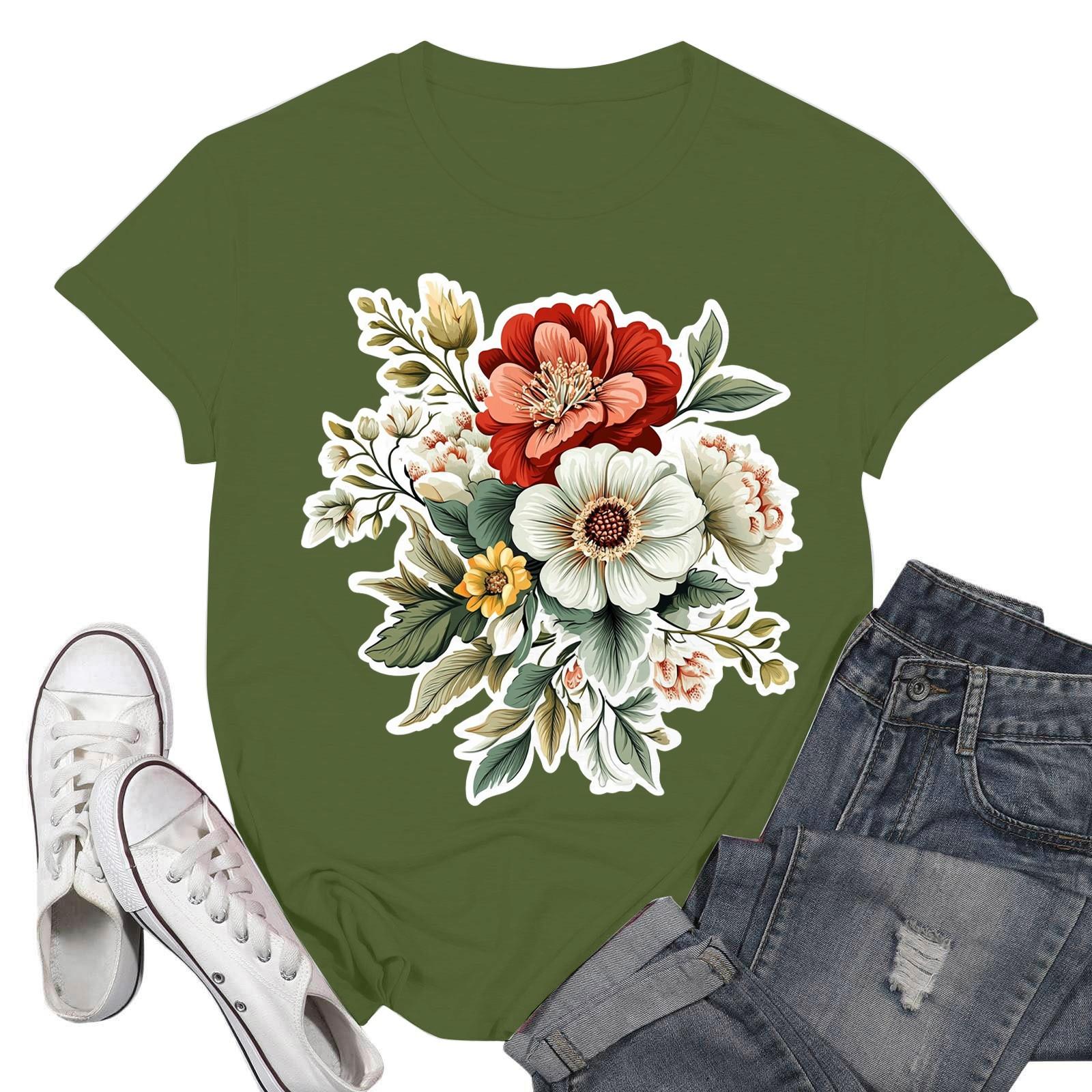 

Женские модные повседневные пуловеры с короткими рукавами и круглым вырезом с принтом L армия зеленый